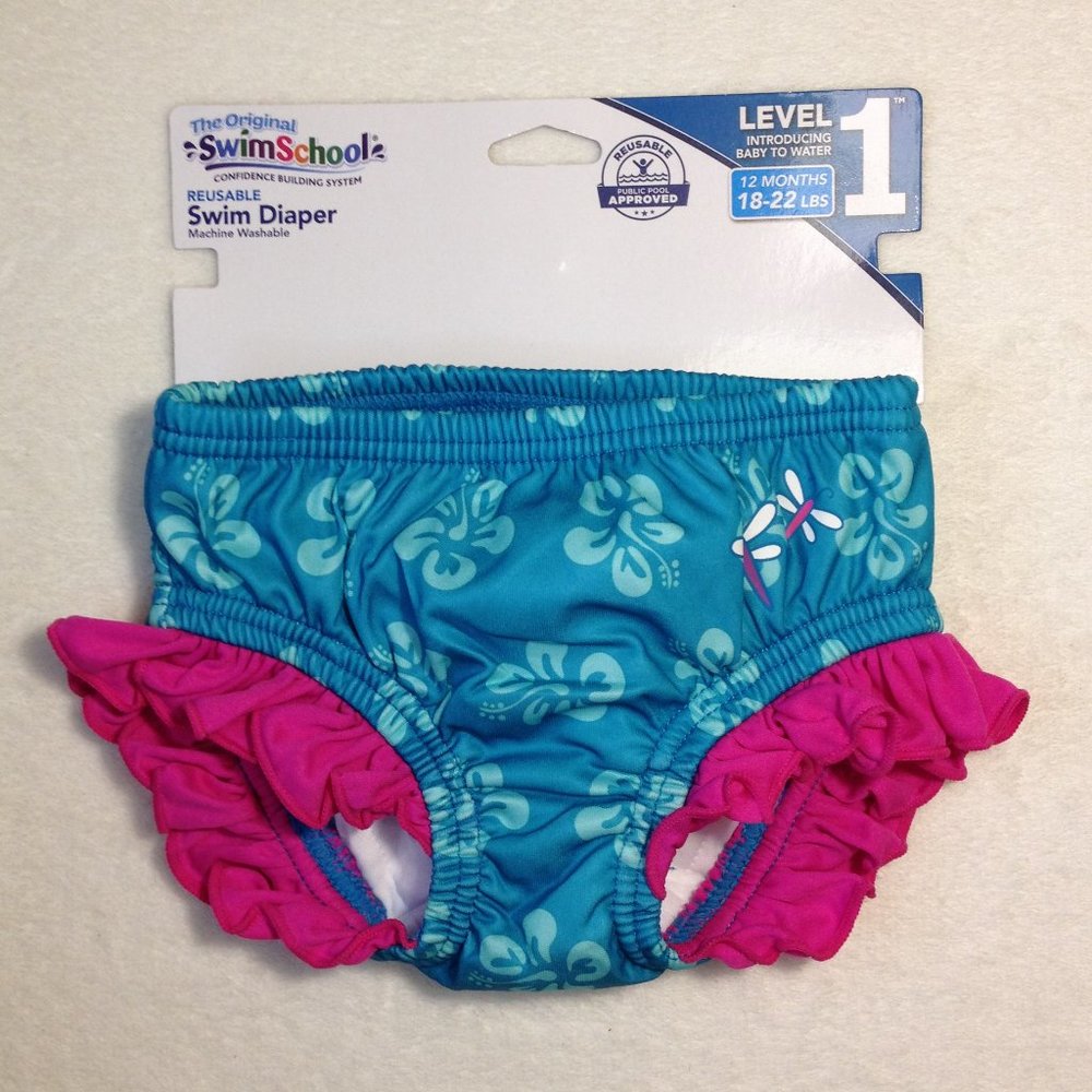 NWT Reusable Swim diaper  12 mo. Turquoise & pink